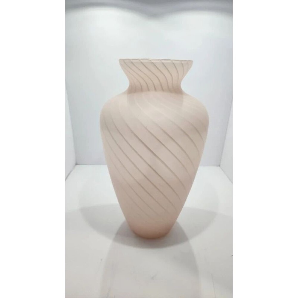 Heavy Blown Glass Spiral Art Vase – Blush Pink Sculptural Decor